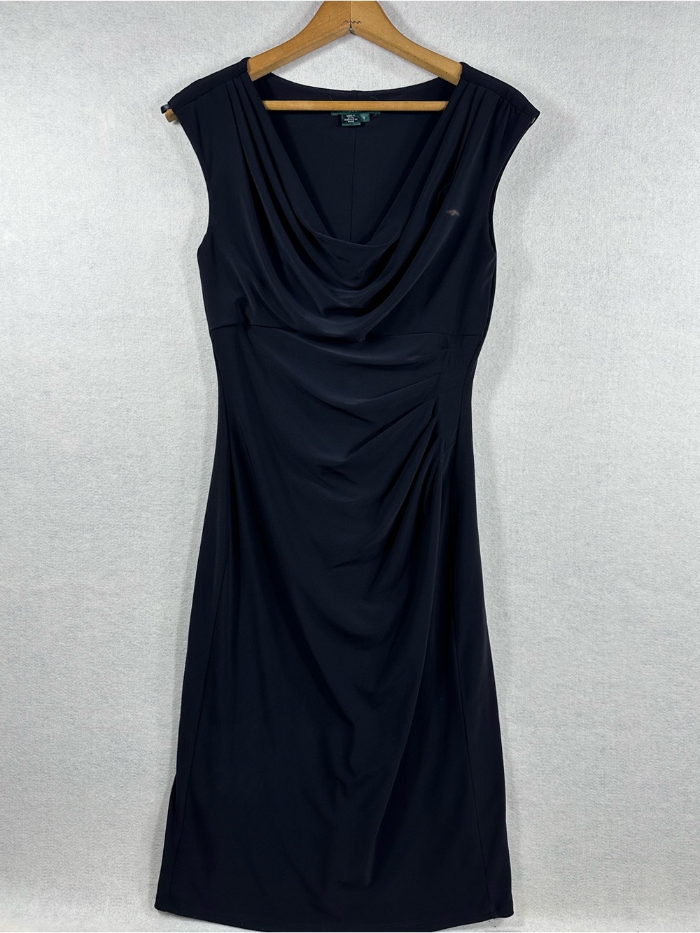 Lauren Ralph Lauren Black Cowl Neck Ruched Sheath Dress Sleeveless Size 6
